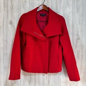 Talbots Red Wool Blend Moto Style Side Zip Collared Short Coat Blazer Size 10